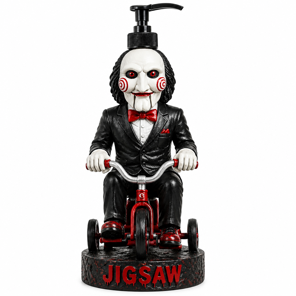 Jigsaw Billy the Puppet Soap Dispenser white background square