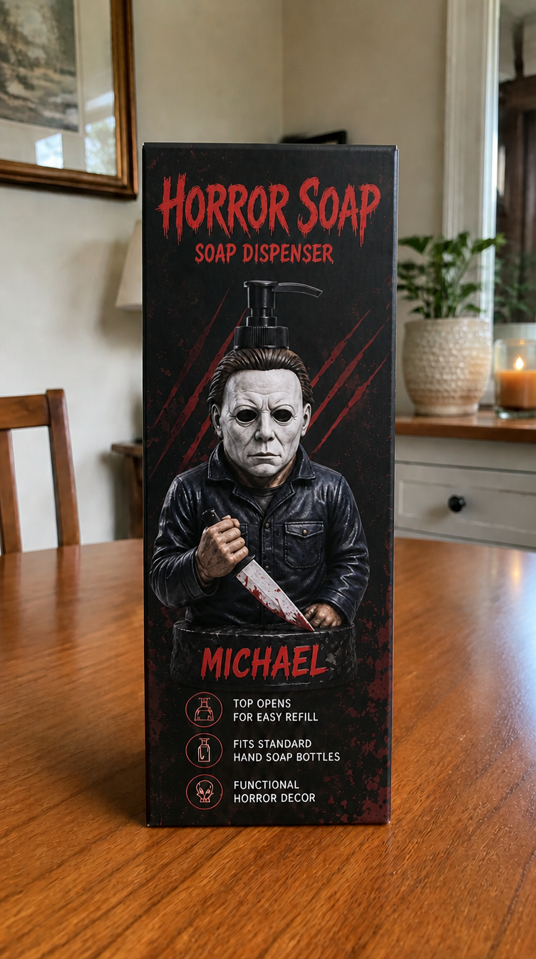 Michael Myers Horror Soap box sitting on dining table