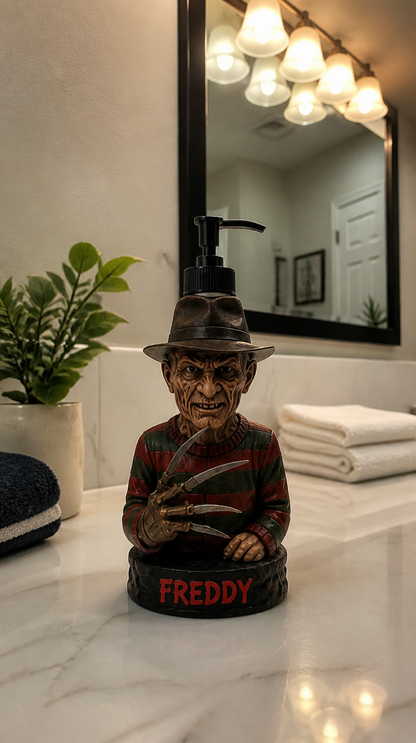 Freddy Krueger Soap Dispenser on bathroom counter
